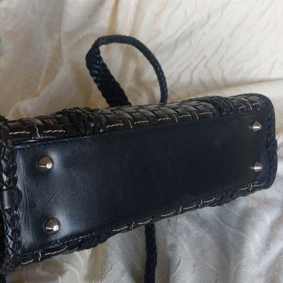 Vintage 90s Black Woven Leather Handbag - Picture 14 of 17